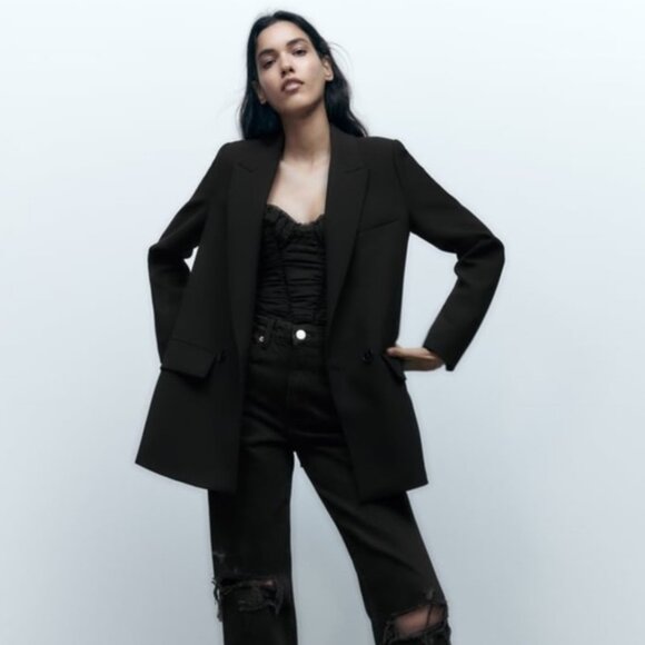 Zara Flowy Oversized Suit Blazer in Black Slouchy Menswear-inspired Women's XL - Picture 4 of 13